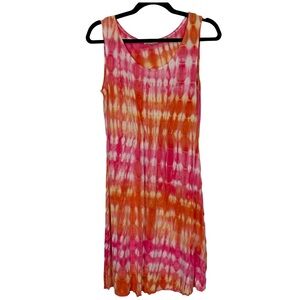 ZEN KNITS Women’s Midi Dress Sunny‎ Orange/PinkTie-Dye Knit/Beach Sleeveless S
